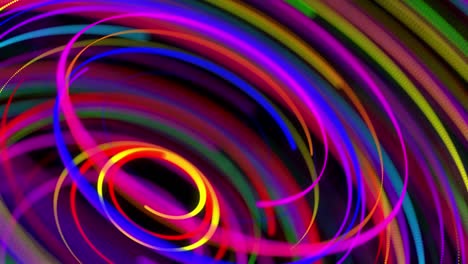 stylish creative abstract background in 4k. colored lines swirling in spiral fly along swirling path. motion design bg of particles shaping lines, helix and abstract structures. 3d render