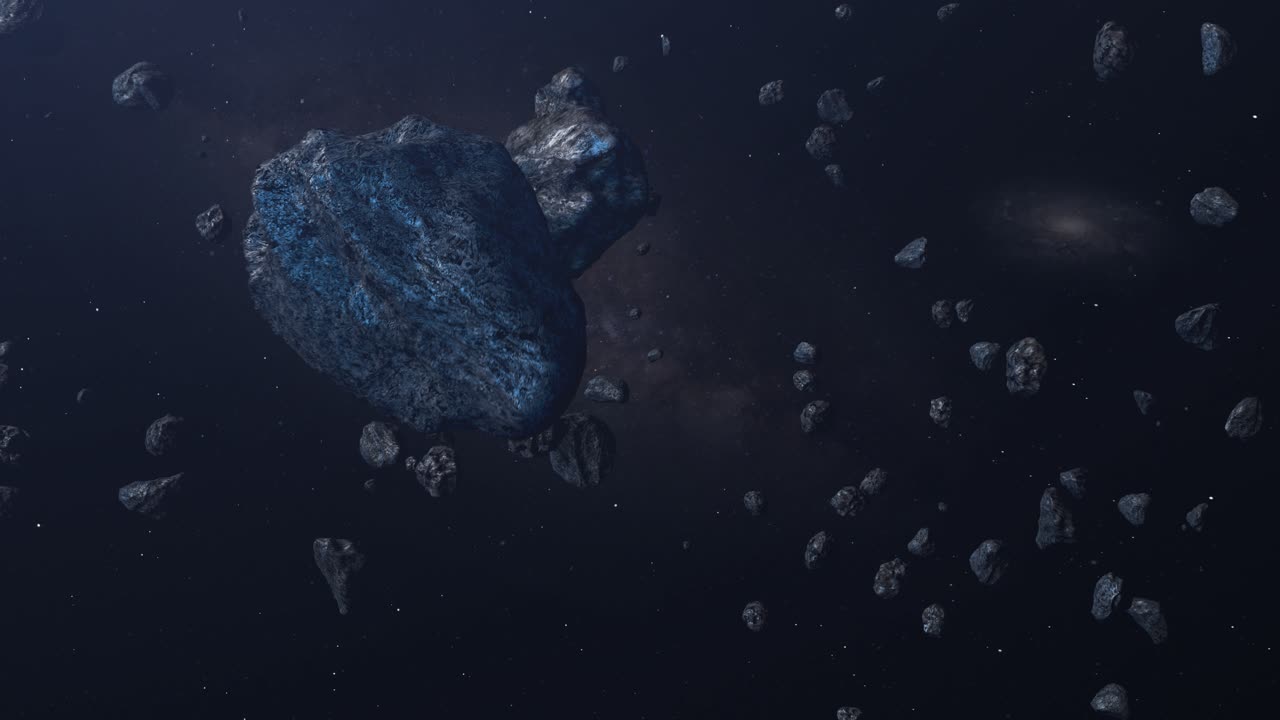campo de asteroides en el espacio profundo