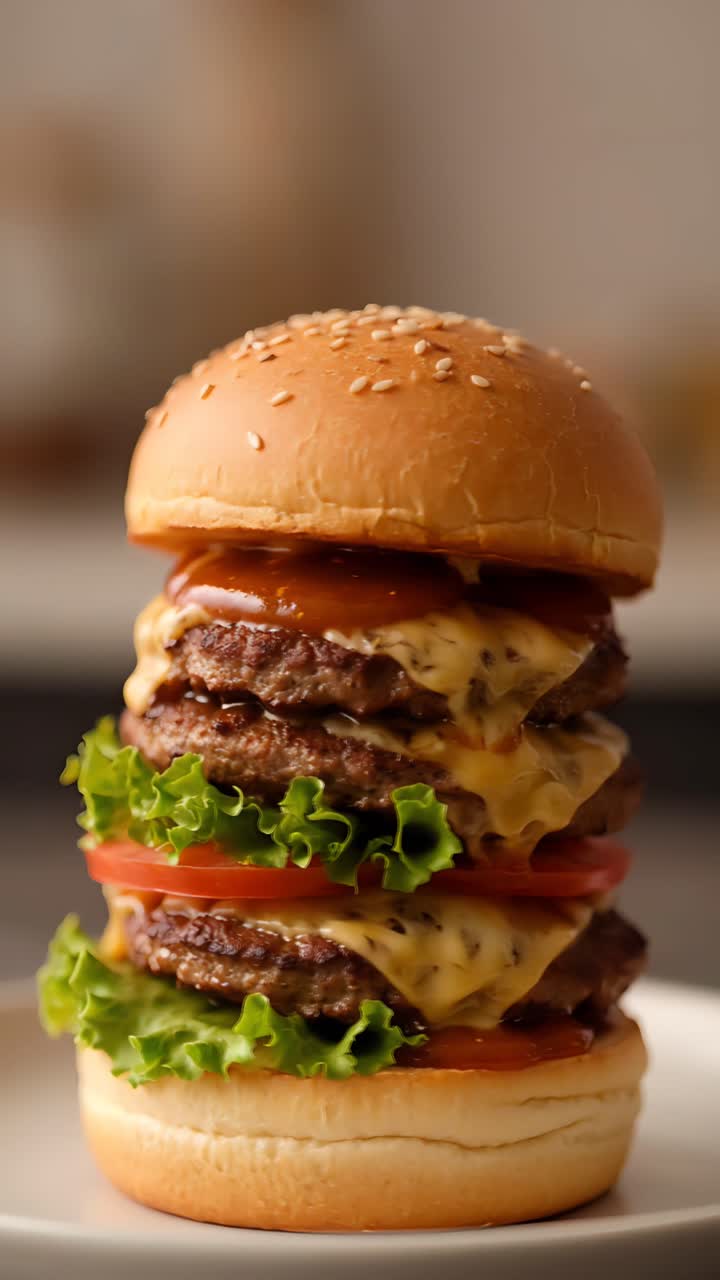 Hamburger Succoso Primo Piano Sfondo Bokeh 4K