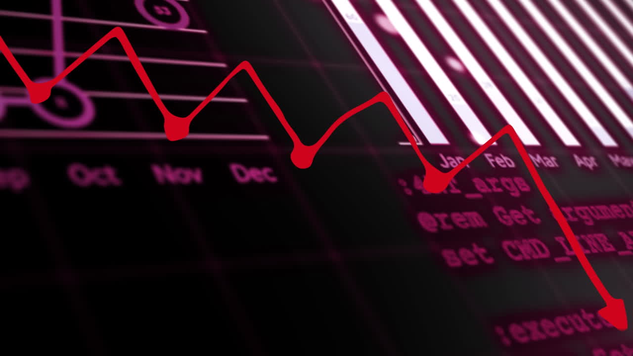 animación de gráficos financieros y datos diversos en fondo negro