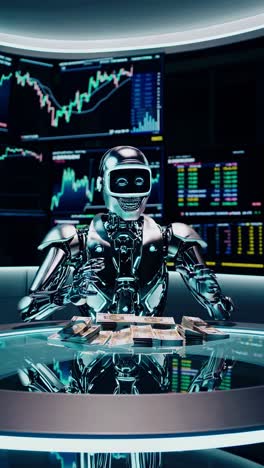 robot banquero en una sala de operaciones financieras