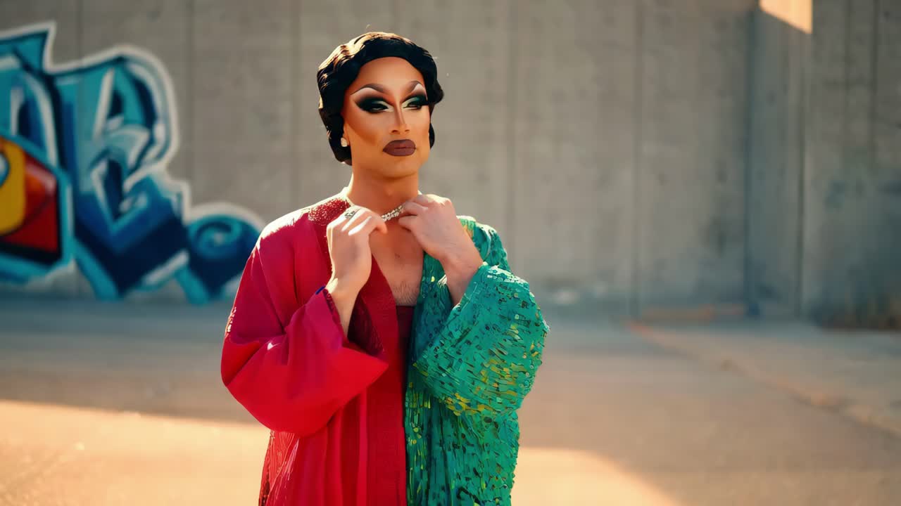 drag queen con un traje colorido