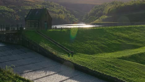 overflow structures on a man-made dam in yorkshire, uk