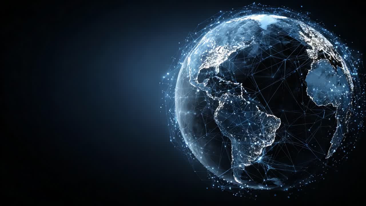A Dynamic Representation of Earth Showcasing a Digital Globe with Network Connections Highlighting Global Interconnectivity and Data Flow