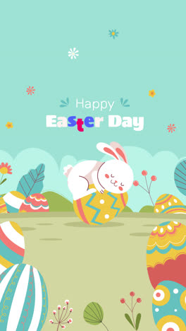 happy easter card with cute rabbit and eggs