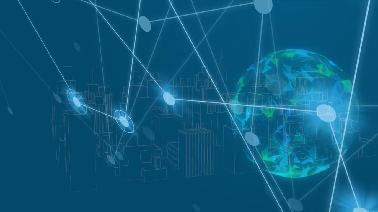 도시 위의 모양으로 연결된 네트워크의 애니메이션