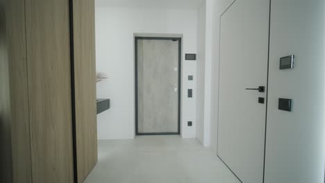 modern minimalist hallway with gray door