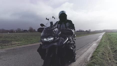 drone shot of motorcycle standing still