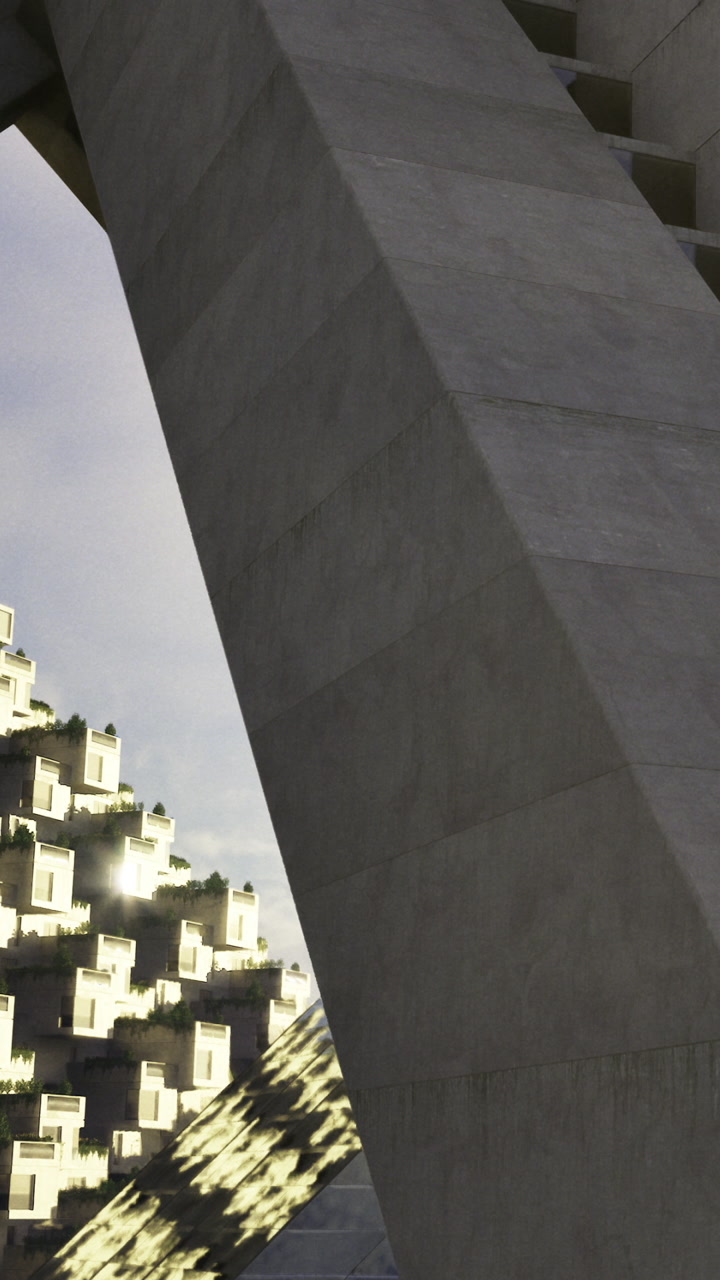 Modern architecture design with unique concrete structures and patterns