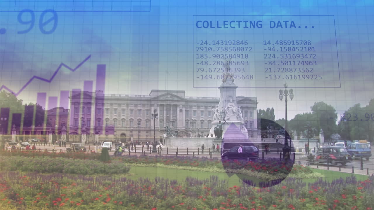 Animation of statistics and data processing over palace