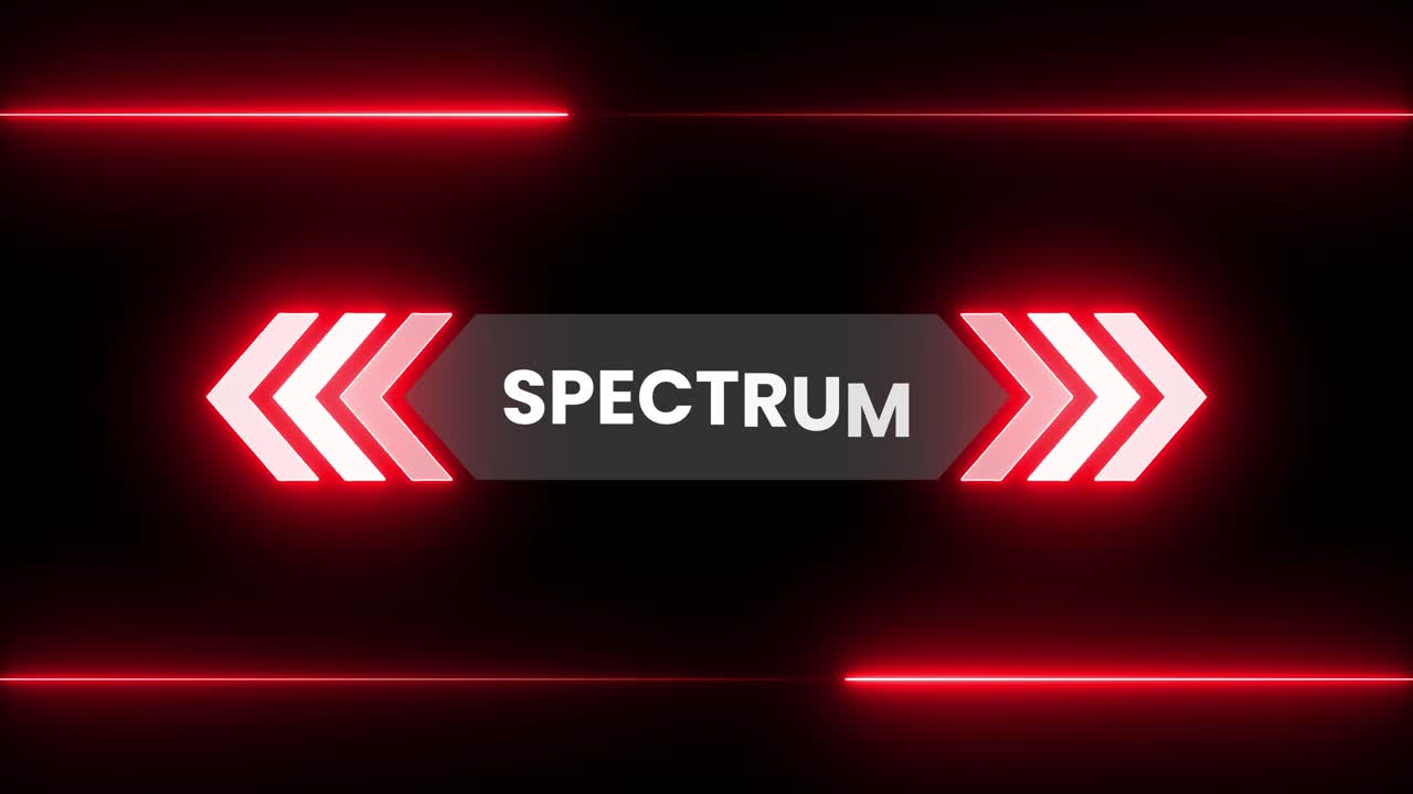 Rode neonlijnen en pijlen met spectrumtekst op een zwarte achtergrond
