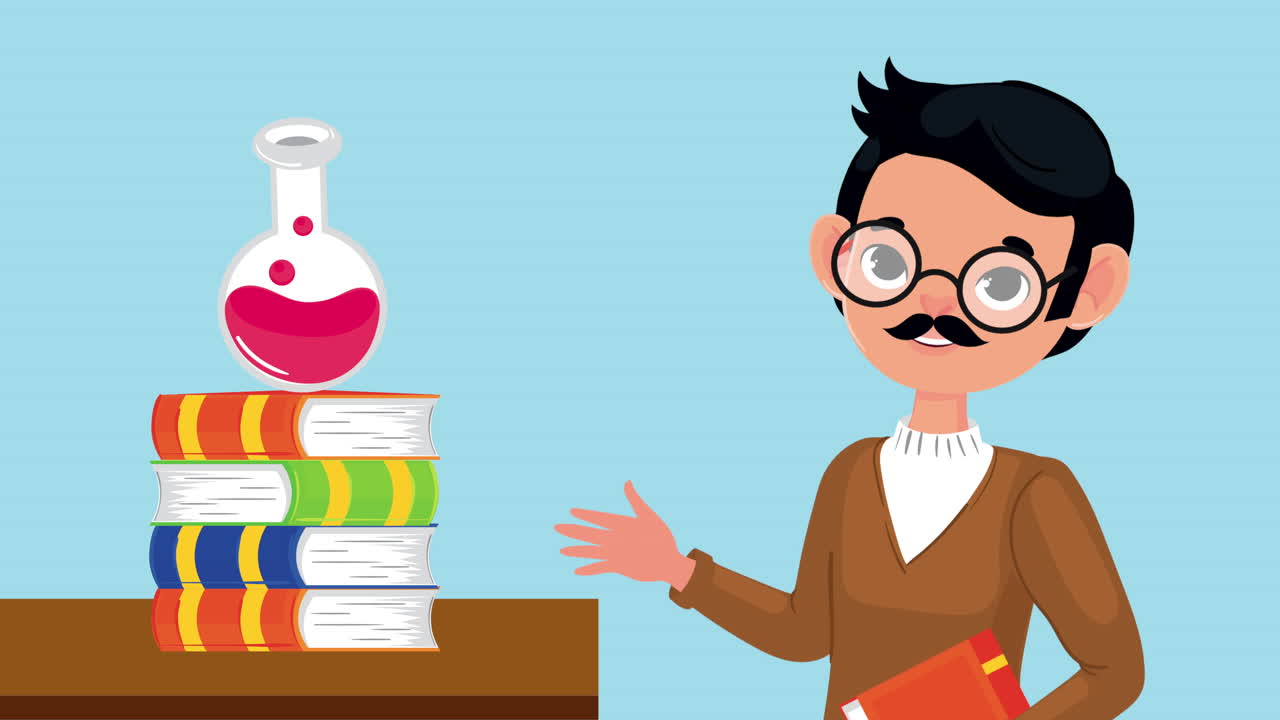 튜브 테스트 애니메이션을 가진 남성 교사