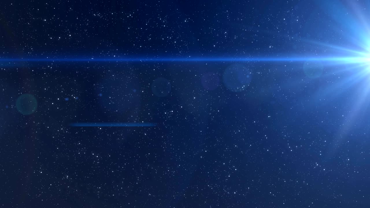 밤하늘에서 움직이는 밝은 파란색 빛의 광선