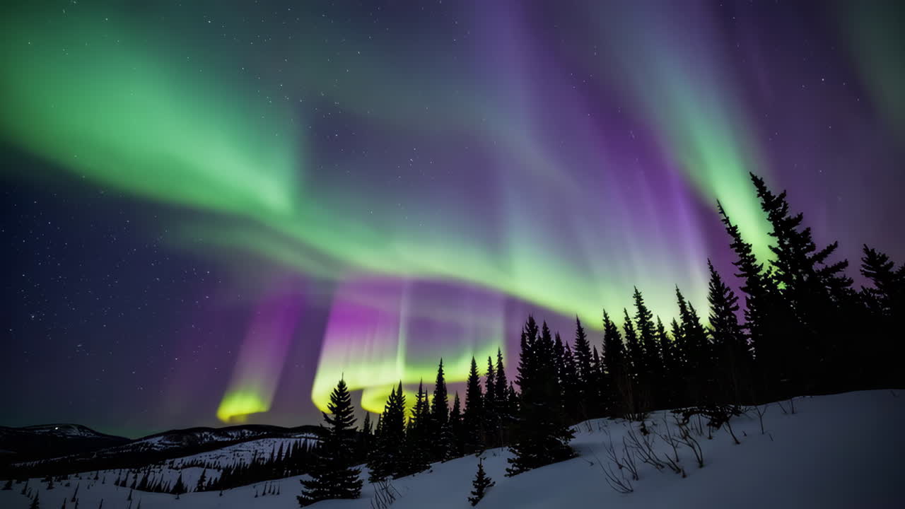 aurora boreal sobre un paisaje nevado