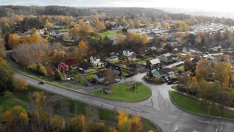 aerial, suburb community, car driving on road, in gothenburg, sweden