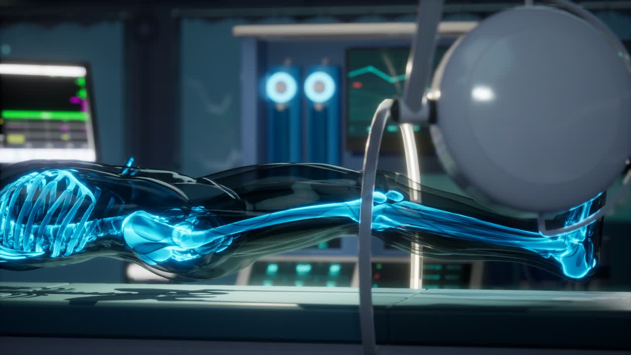 examen de escaneo de huesos de esqueleto humano en el laboratorio