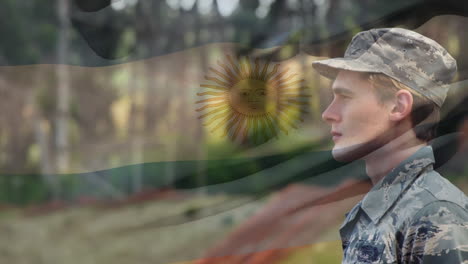 animation of soldier with waving argentina flag