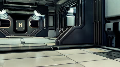 realistic futuristic sci-fi spaceship corridor