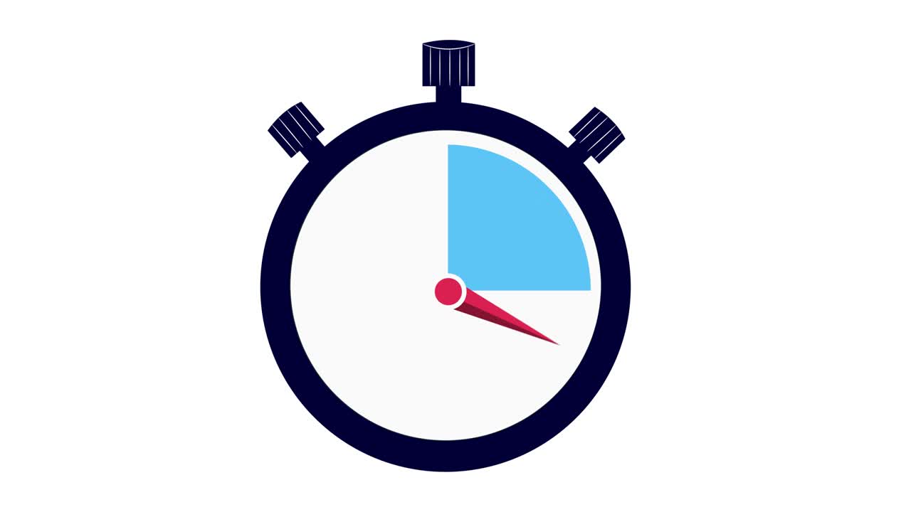 Stopwatch with a rotating red pointer. Forward counting sequence from 0 to 60 seconds.