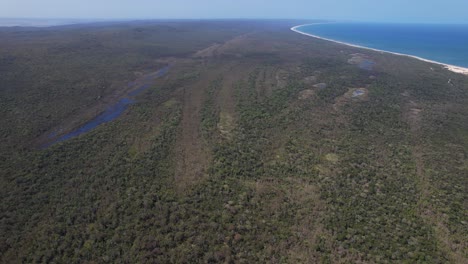 Rainbow Beach And Lush Vegetation In Queensland, Australia - Aerial Shot