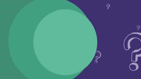 animación de círculos verdes sobre signos de interrogación en fondo púrpura