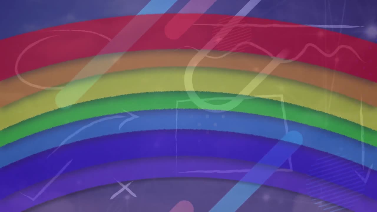 animación de dibujos sobre arco iris sobre un fondo púrpura