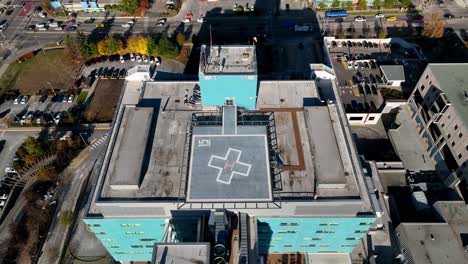 helipad sign on rooftop of memorial hospital in surrey, british columbia, canada