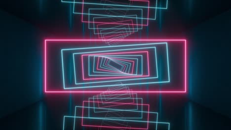 rotación en bucle de líneas rectangulares brillantes en el túnel oscuro, renderización en 3d.