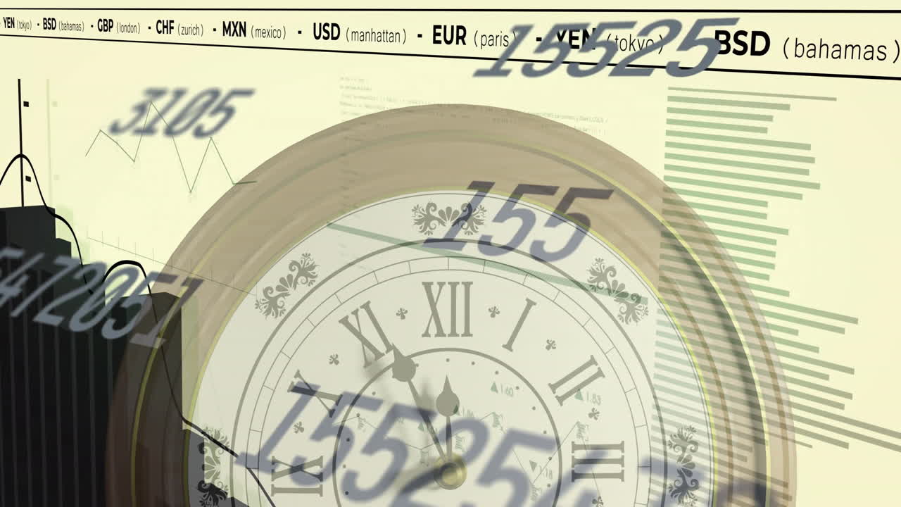 animación del procesamiento de datos financieros durante el reloj