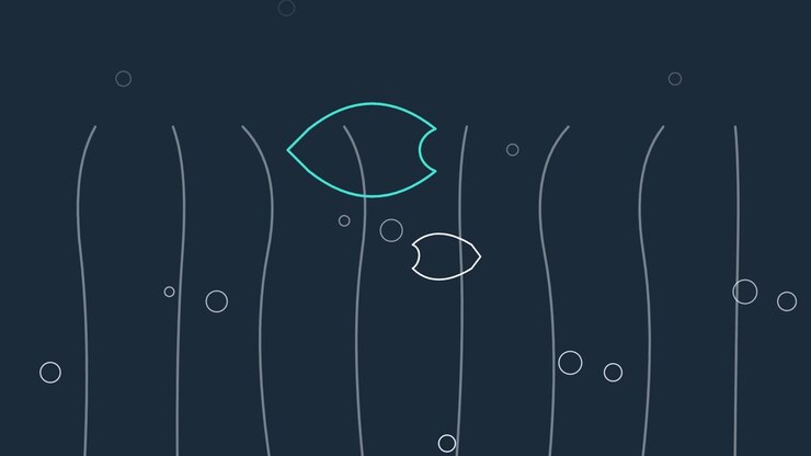 Abstract Animation of Stylized Fish Swimming Through Vertical Lines
