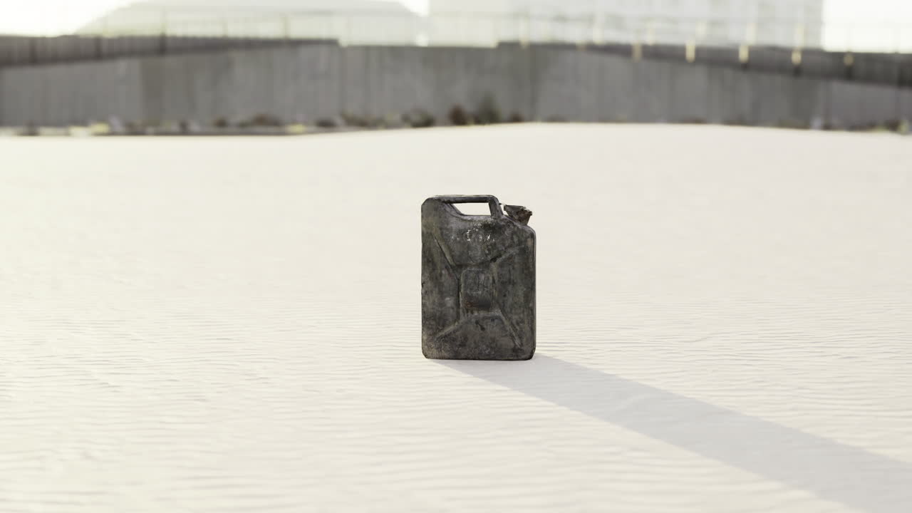 Container rests on a vast open landscape under bright daylight