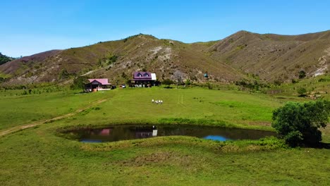 Drone-shot-of-people-walking-towards-their-home