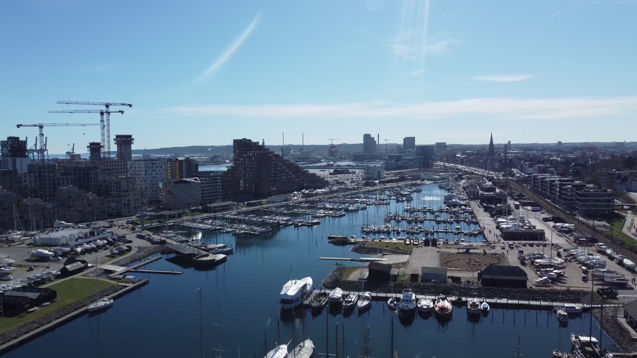 Aerial view of Aarhus from the Sail sport and marina area in Aarhus Oe