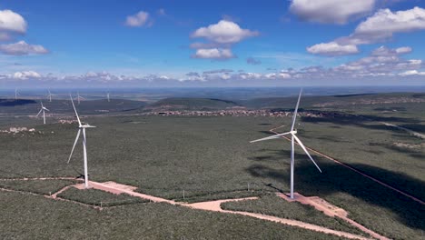 drone video of wind turbines at the morro do chapéu wind farm, brazil