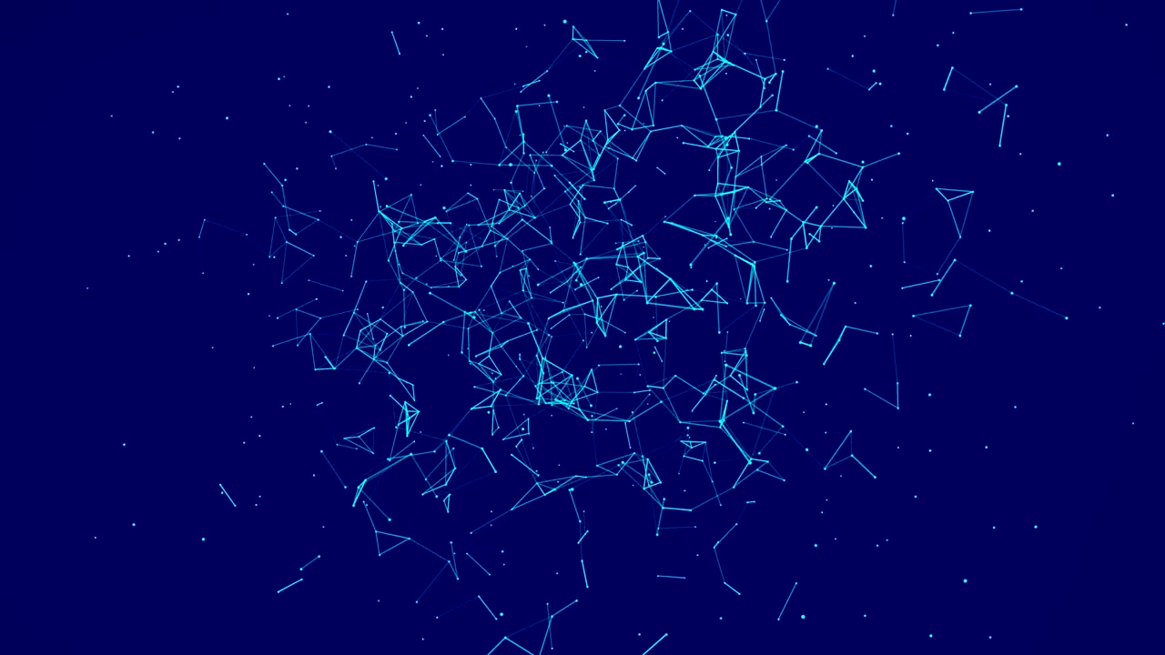 Abstract red geometric background with moving lines and dots