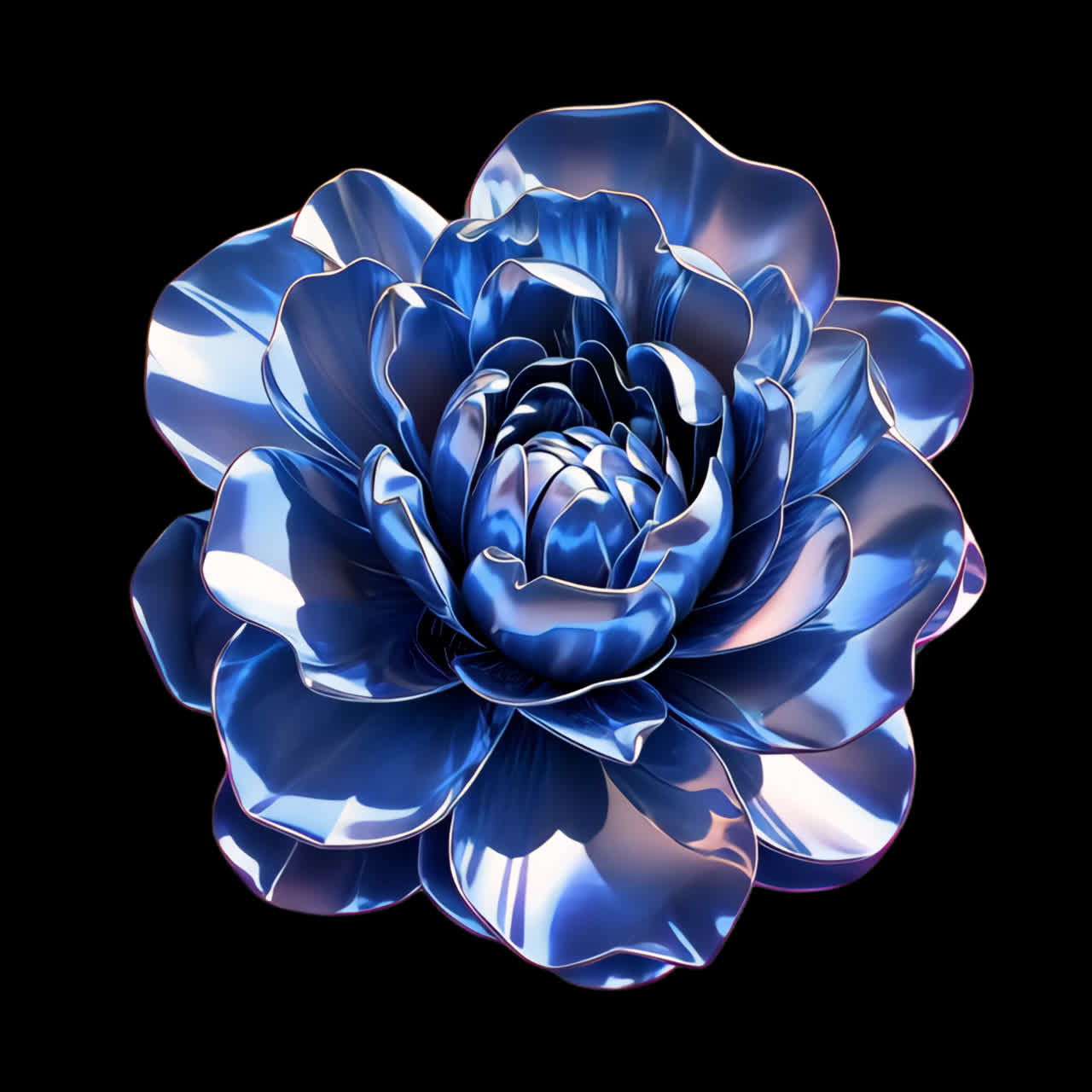 Metallic blå blomsteranimation isoleret aktiv, transparent 4K-video, alfakanal, ProRes 4444