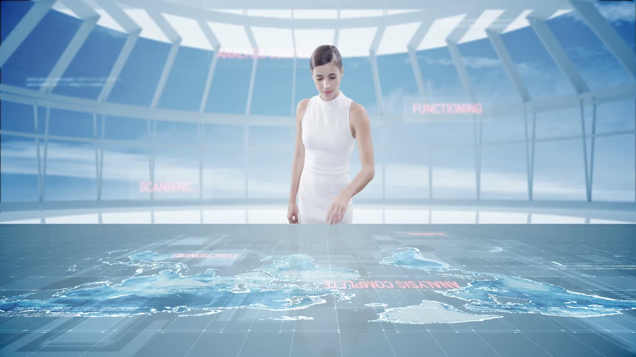 디지털 스크린을 사용하는 사업가