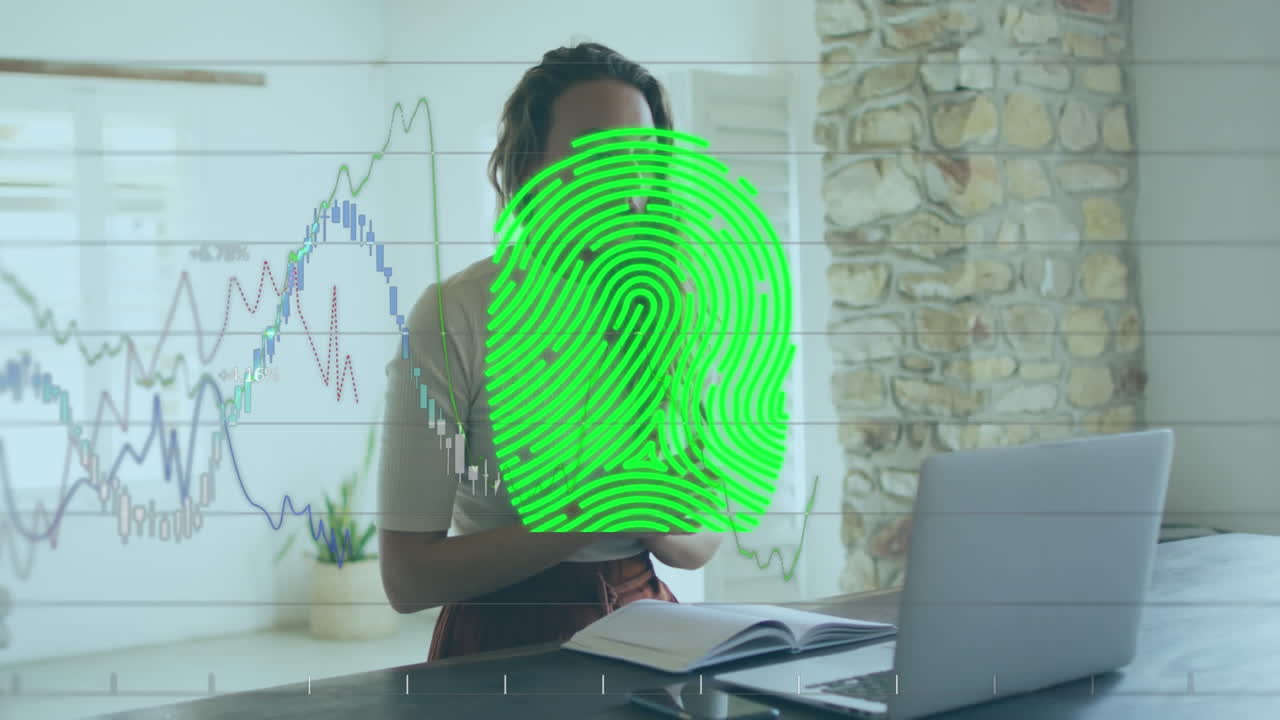 Animazione di icone digitali su un uomo d'affari che usa un computer portatile