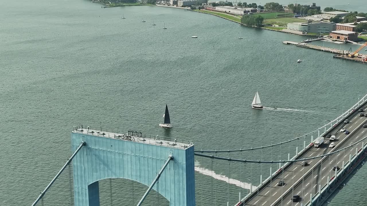 Aerial view of Whitestone Bridge in New York during a sunny day