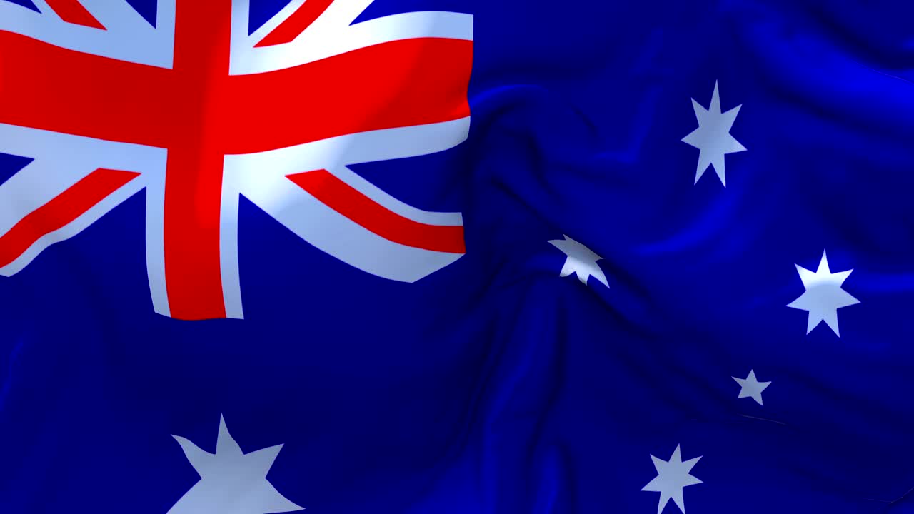 bandera de australia ondeando en el viento animación en cámara lenta. 4k textura de tela realista bandera soplando suavemente en un día de viento fondo de bucle continuo sin costuras.