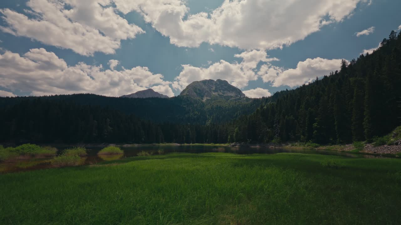 Serene lake in Durmitor Park, Montenegro, with lush greenery and mountains