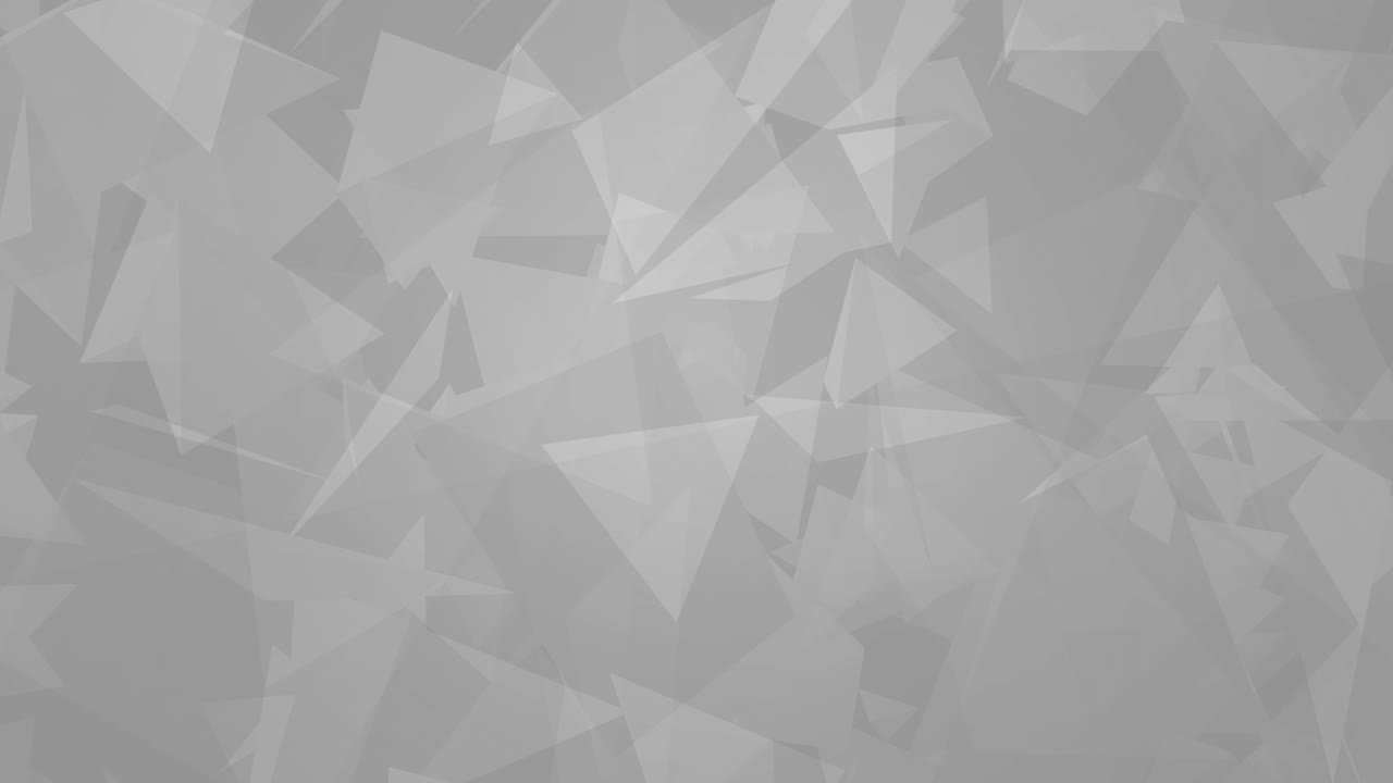 Dynamic geometric translucent triangles rotating and moving, abstract background in monochromatic gray tones