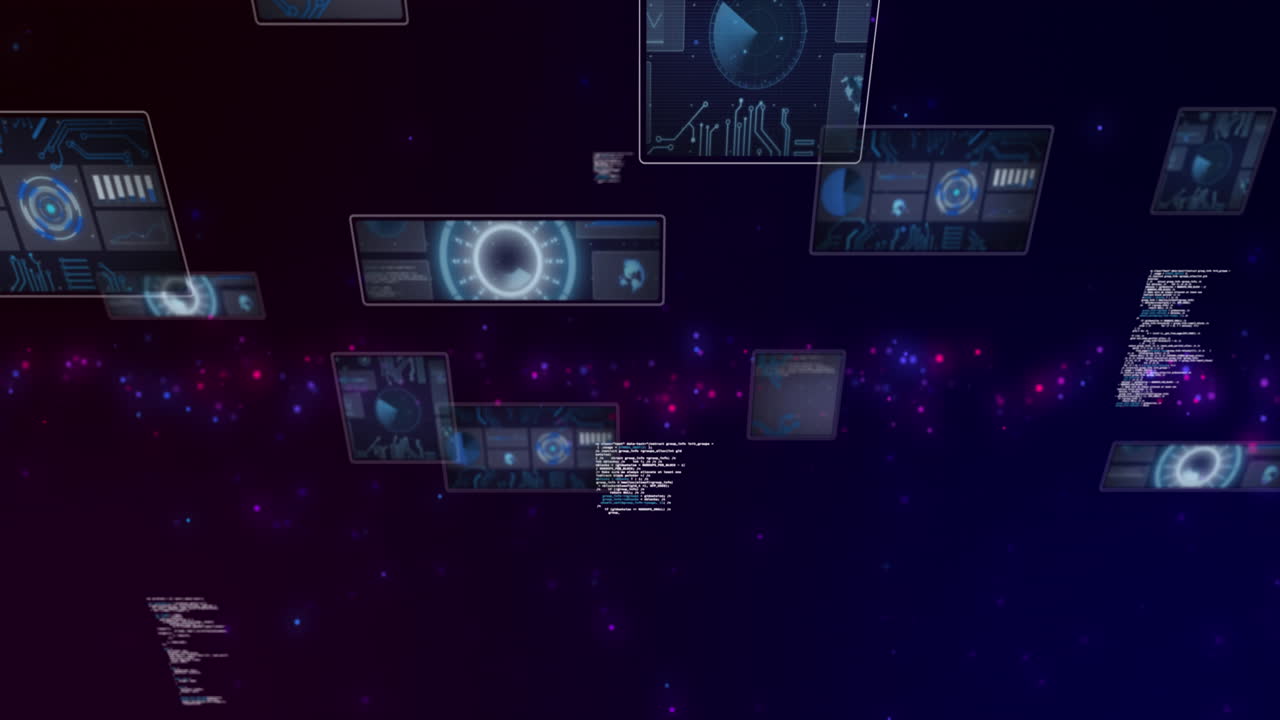 animación de escaneado de visores y procesamiento de datos en fondo oscuro