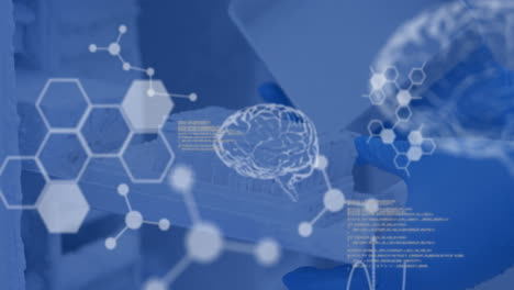 animation of human brains and scientific data processing over scientist in laboratory