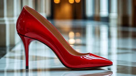 elegant red patent leather high-heeled shoe