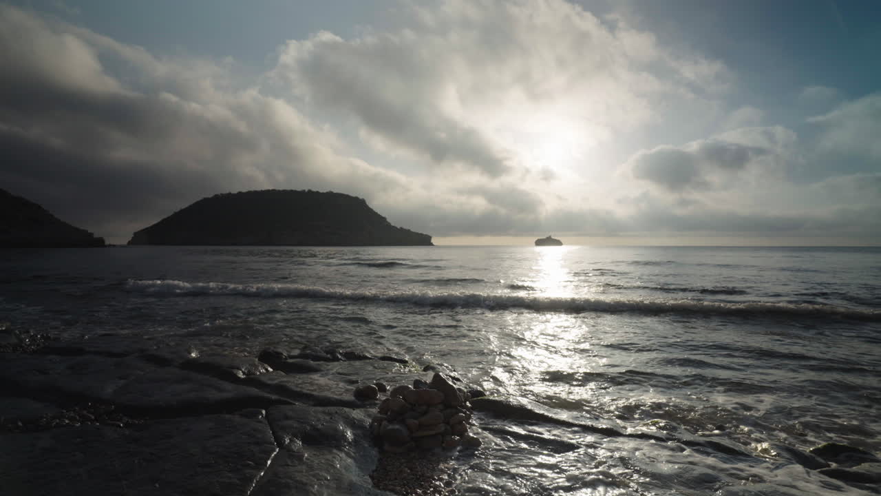 Spanish Beach with Rocky Shores, Mediterranean Travel Destination Scene