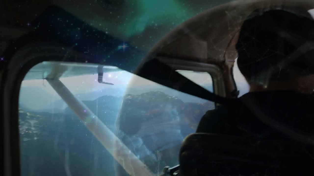 개인 항공기를 조종하는 두 명의 백인 조종사에 대한 회전 지구