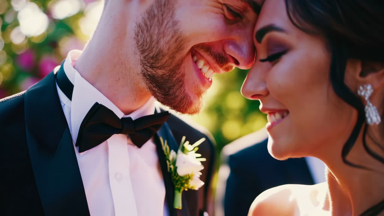Happy Bride and Groom Smiling on Their Wedding Day