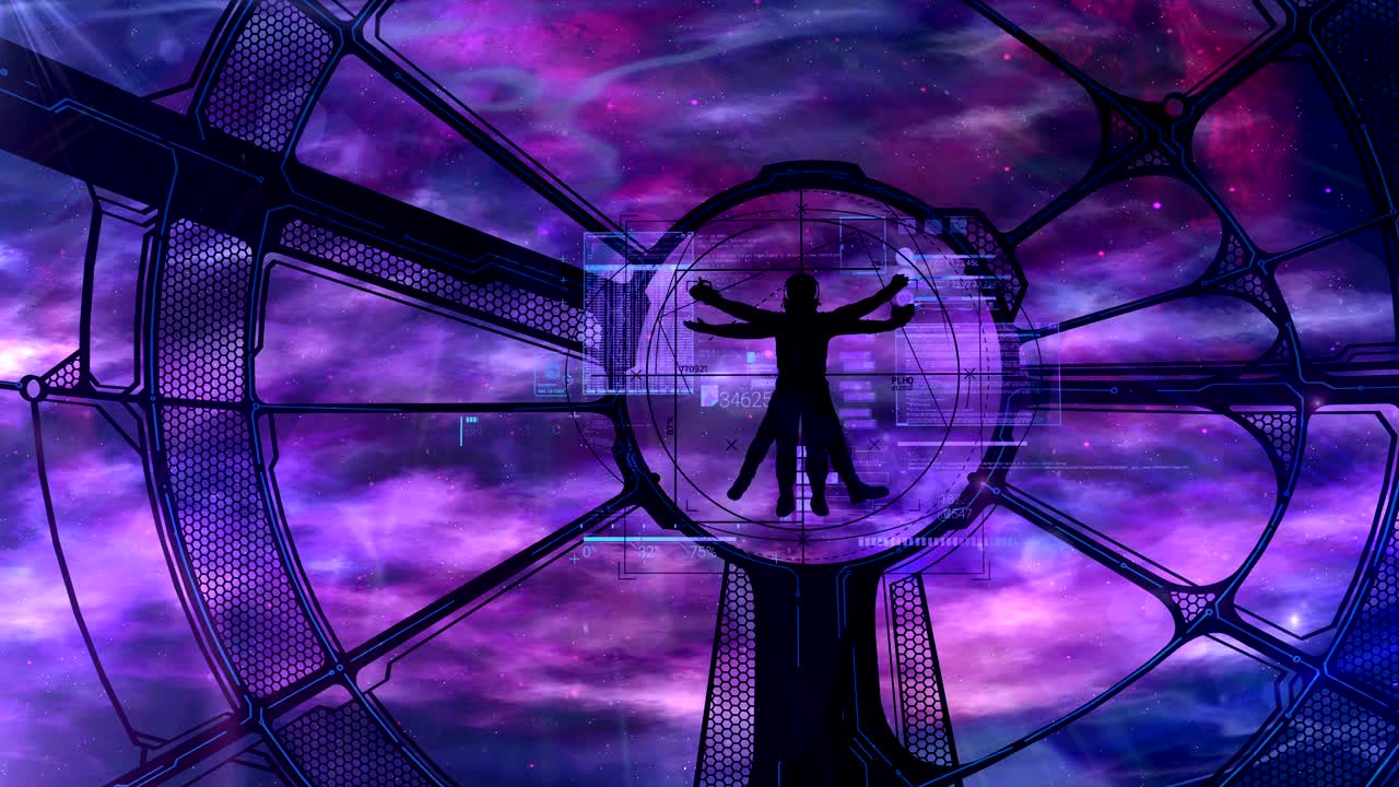 astronauta vitruviano en la estación espacial