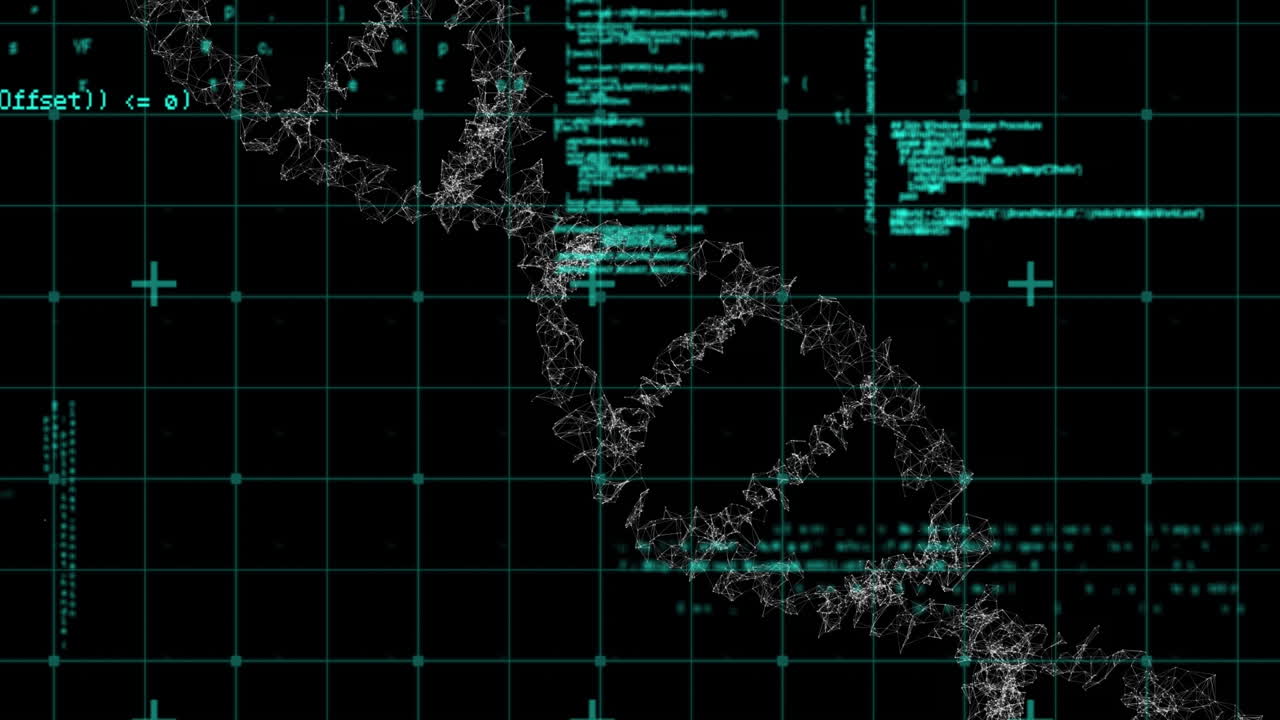 animación del hilado de cadenas de adn y procesamiento de datos médicos